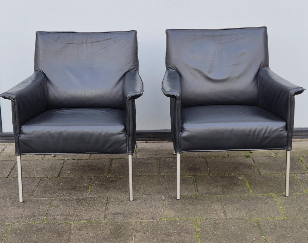 2 x Design on stock fauteuils Limec zwart leer relaxfauteuil, Huis en Inrichting, Ophalen, Gebruikt, Montis gerard van den berg label stijl