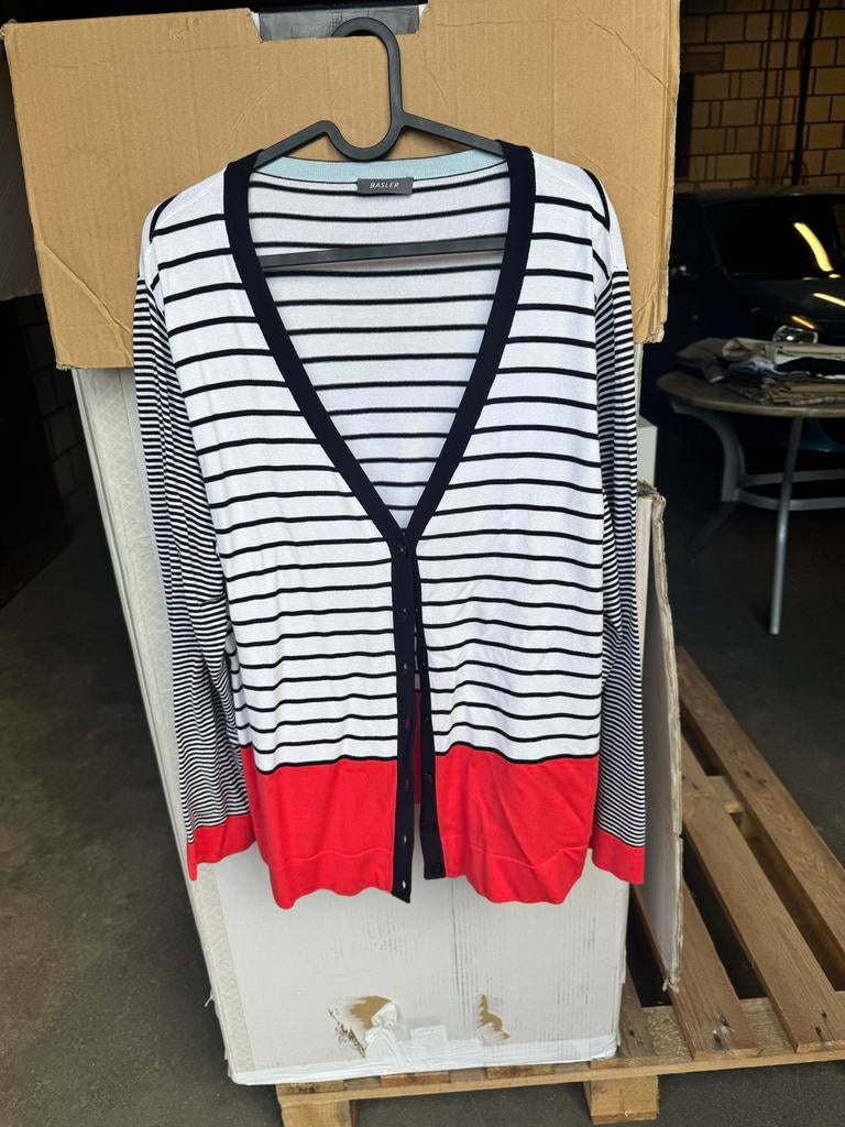 Basler gestreept vest met rood detail, Ophalen of Verzenden, Zo goed als nieuw, Maat 38/40 (M), Wit