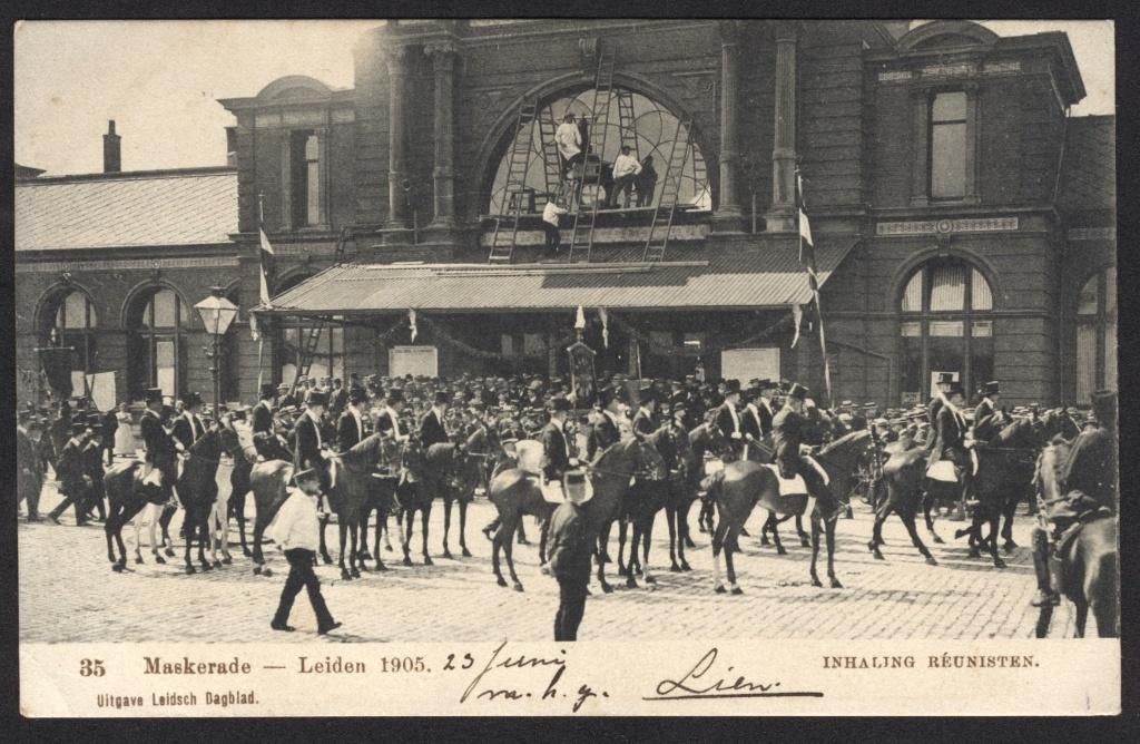 ansichtkaart, Leiden 1905, Maskerade, Verzamelen, Ansichtkaarten | Nederland, Verzenden, Voor 1920, Gelopen, Zuid-Holland