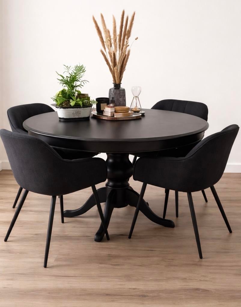 Zwarte ronde eettafel, Huis en Inrichting, Tafels | Eettafels, Ophalen, Gebruikt, 100 tot 150 cm, Rond