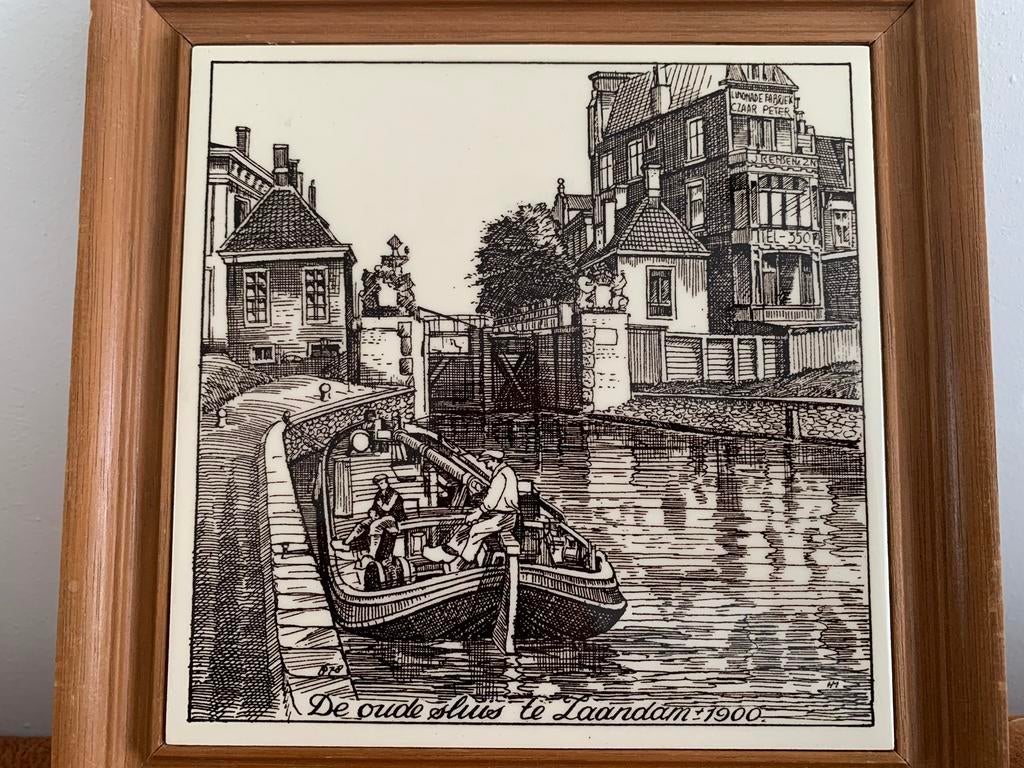 Antiek tegel Schoonhoven - De oude sluis Zaandam 1900, Antiek en Kunst, Ophalen of Verzenden