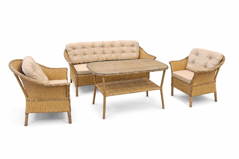 NIEUWE Tuinset lotus, zegne, creme, beige, Tuin en Terras, 4 zitplaatsen, Bank, Ophalen of Verzenden, Tuinset