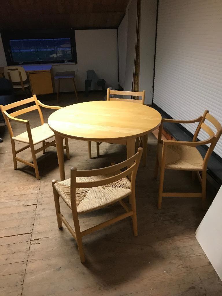 4 Carl Hansen CH46 CH47 Wegner stoel (en ev opknap tafel), Gebruikt, Bruin, Ophalen of Verzenden, Nvt