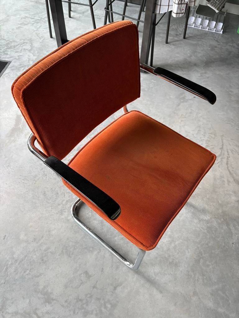 Vintage Buisframe Stoel met Ribstof Bekleding, Ophalen, Gebruikt, Overige kleuren, Drie