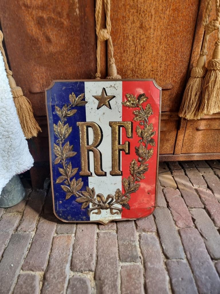 Oud frans metalen vlaggenbord * schapenweide *, Ophalen, Gebruikt, Reclamebord