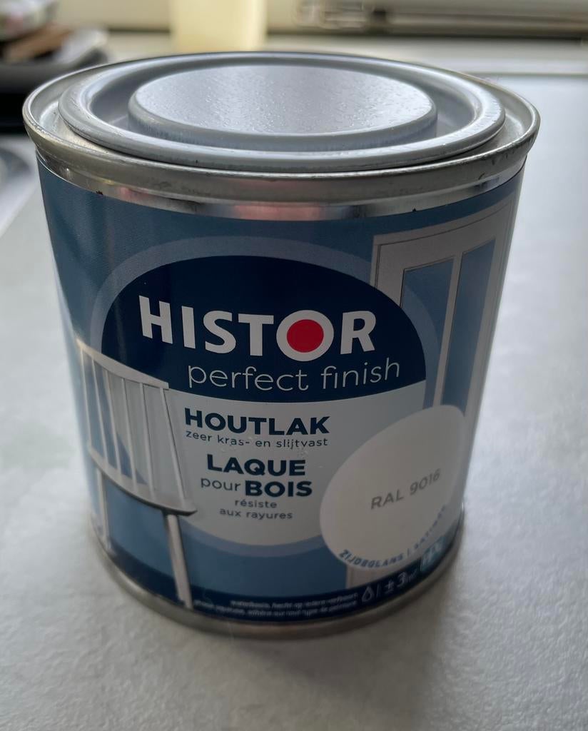 Potje Histor houtlak 9016, Wit, Ophalen of Verzenden, Zo goed als nieuw, Lak