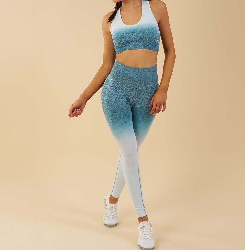 Deep teal ice blue ombre seamless set (Gymshark), Kleding | Dames, Sportkleding, Overige kleuren, Nieuw, Ophalen of Verzenden