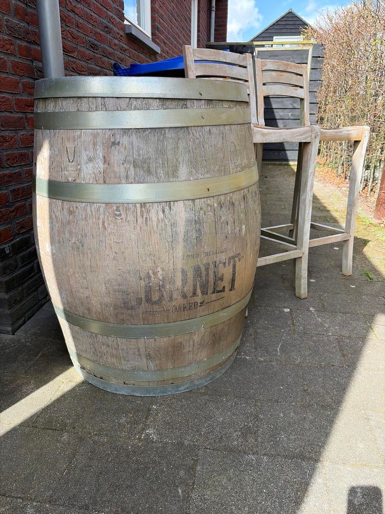 Mooi eiken vat met teakhouten barkrukken, 150 liter of meer, Ophalen of Verzenden, Zo goed als nieuw, Hout