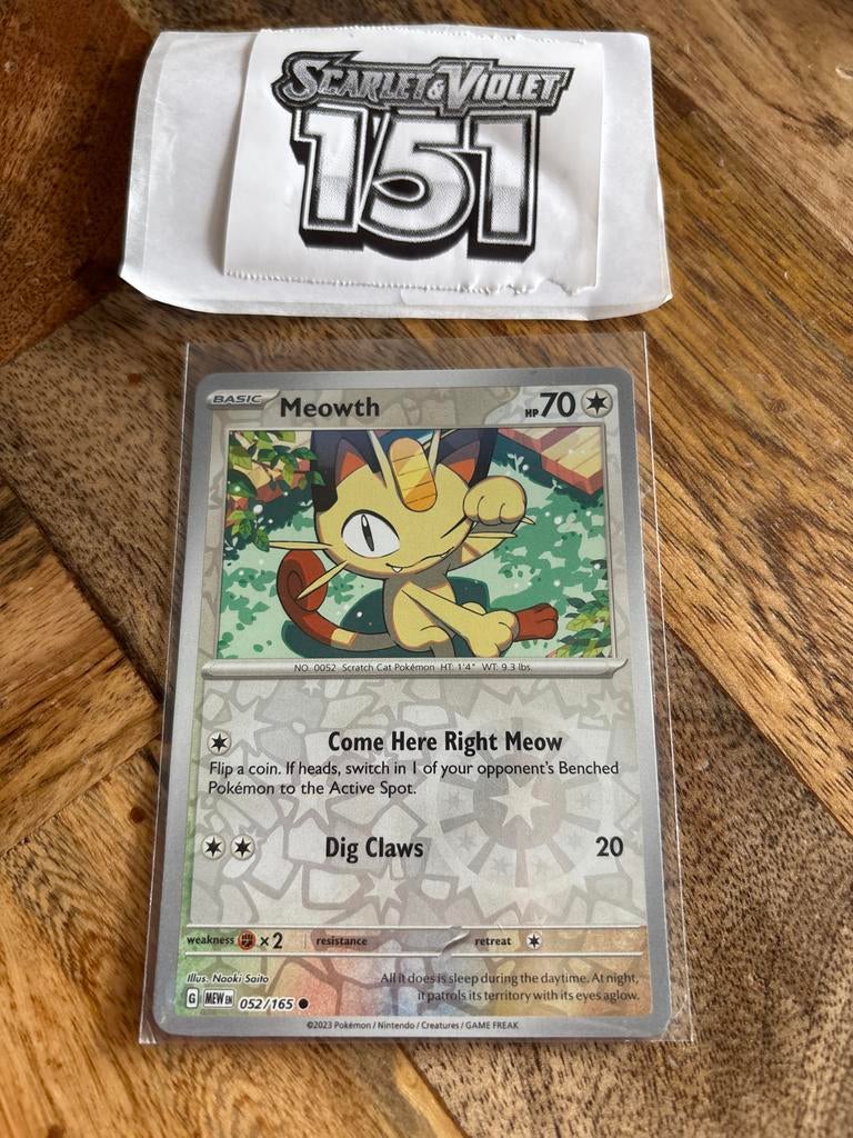 Pokémon Kaart Meowth 052/165 Scarlet & Violet 151, Ophalen of Verzenden, Zo goed als nieuw, Losse kaart