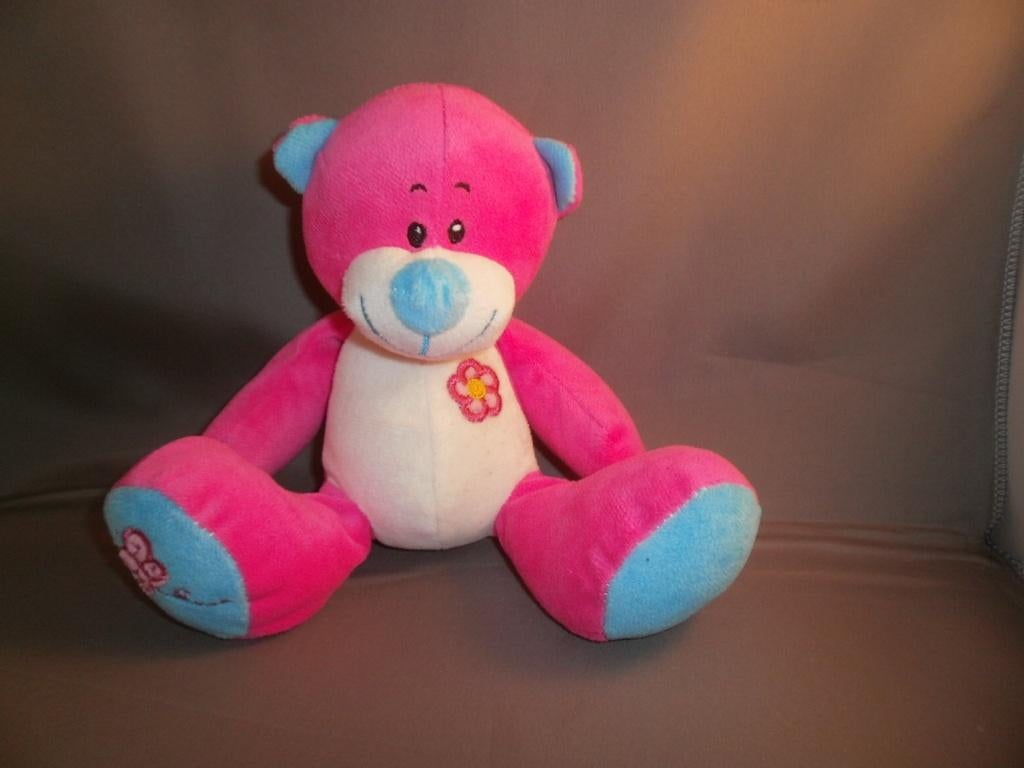 toi-toys beer roze /wit blauw met bloem op buik 20 cm van, Overige merken, Beer, Ophalen of Verzenden, Middelgroot (20 tot 80 cm)