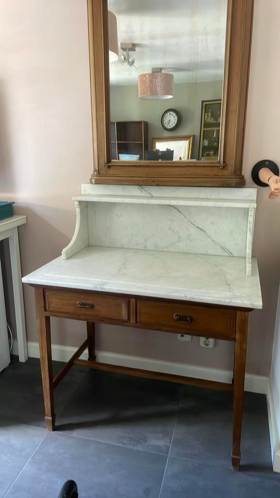 Commode met marmeren blad en spiegel, Antiek en Kunst, Ophalen of Verzenden