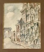 Oude aquarel Stadsgezicht, Antiek en Kunst, Ophalen of Verzenden