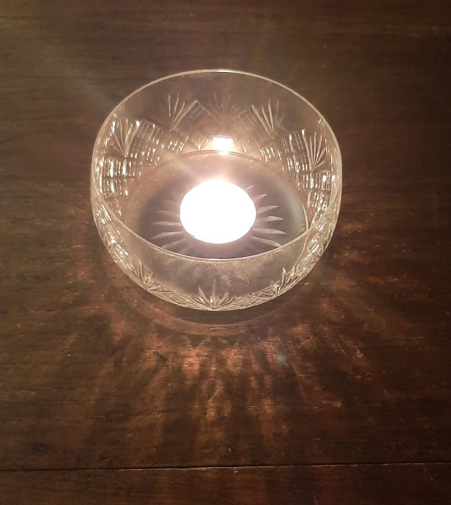 🕯️Vintage: Geslepen schaaltje glas - Waxinelicht🏷️€3,-, Ophalen of Verzenden