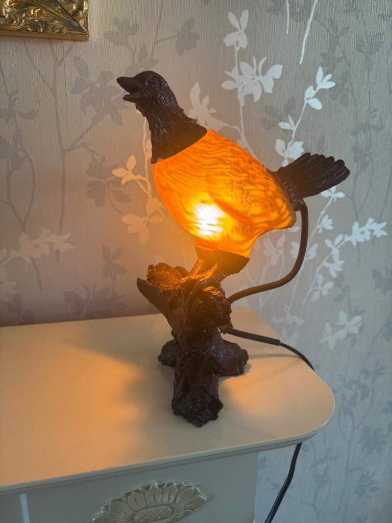 Vintage Figuurlamp Vogel, Huis en Inrichting, Lampen | Tafellampen, Ophalen, Gebruikt, Glas, Minder dan 50 cm