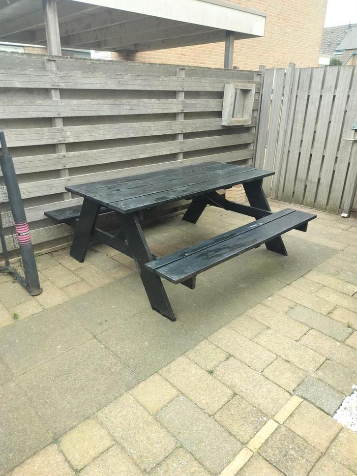 Zwarte picknicktafel, Tuin en Terras, Picknicktafels, Gebruikt, Rechthoekig, Hout, Ophalen of Verzenden