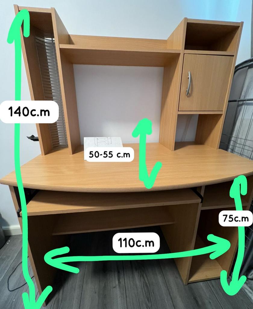 bureau met opzetstuk en opbergruimte, Huis en Inrichting, Bureaus, Gebruikt, Hout, Bruin, Opbergruimte, Ophalen