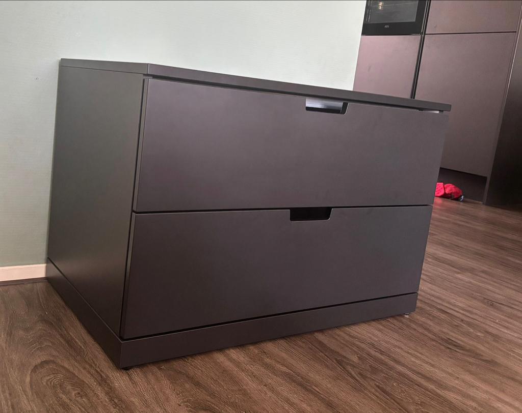 IKEA NORDLI ladekast - Donkergrijs, 2 laden, Huis en Inrichting, Ophalen, Gebruikt, 1 of 2 laden, 50 tot 100 cm