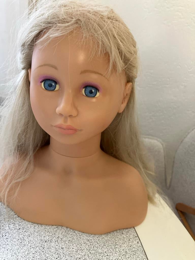 Oefenhoofd met blond haar - ideaal voor kappers of speelgoed, Ophalen of Verzenden, Gebruikt, Overige typen