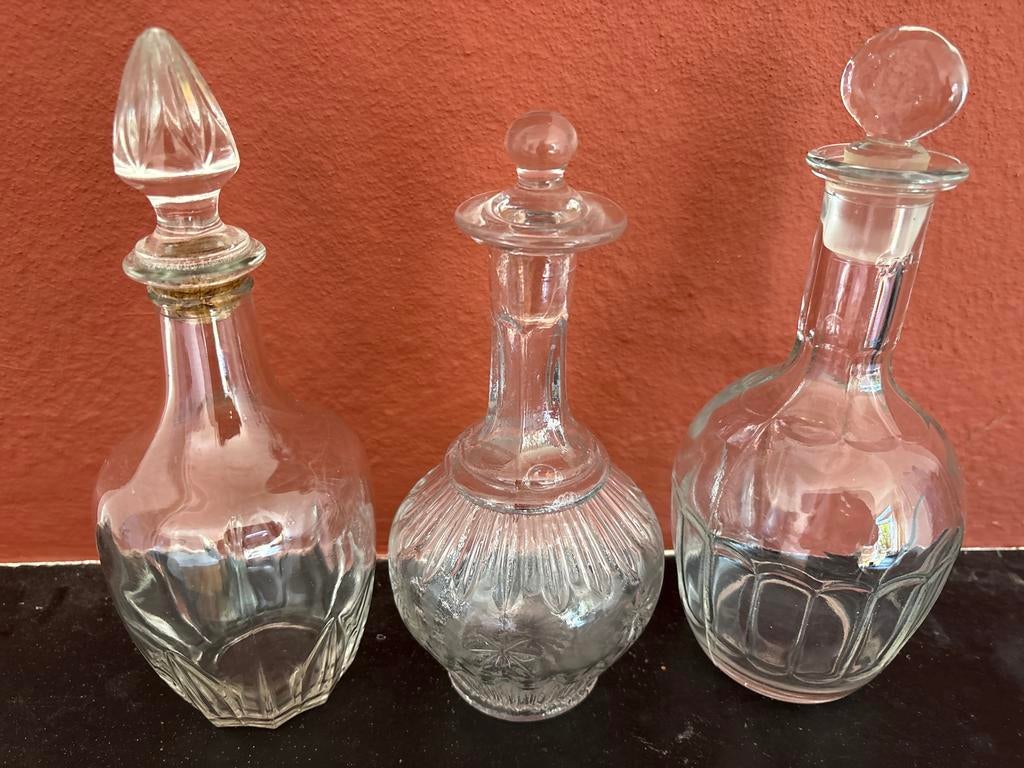 Set van 3 Vintage Glazen Karaffen met Stop, Ophalen of Verzenden