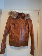 Dames leren jas met bontkraag - Hifa Women, Maat 38/40 (M), Bruin, Ophalen of Verzenden, Gedragen