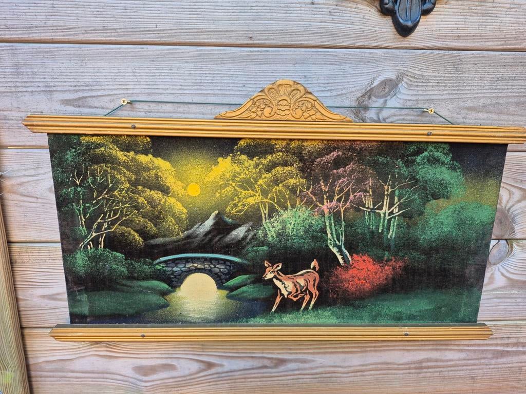 Fluwelen schilderij 'Graceful Fawn' jaren '60/'70, Antiek en Kunst, Ophalen of Verzenden