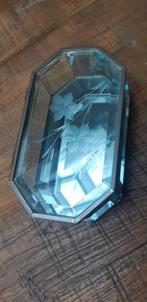 Vintage Glazen Sieradendoos en Ringendoosje met Metalen Ra, Antiek en Kunst, Ophalen of Verzenden