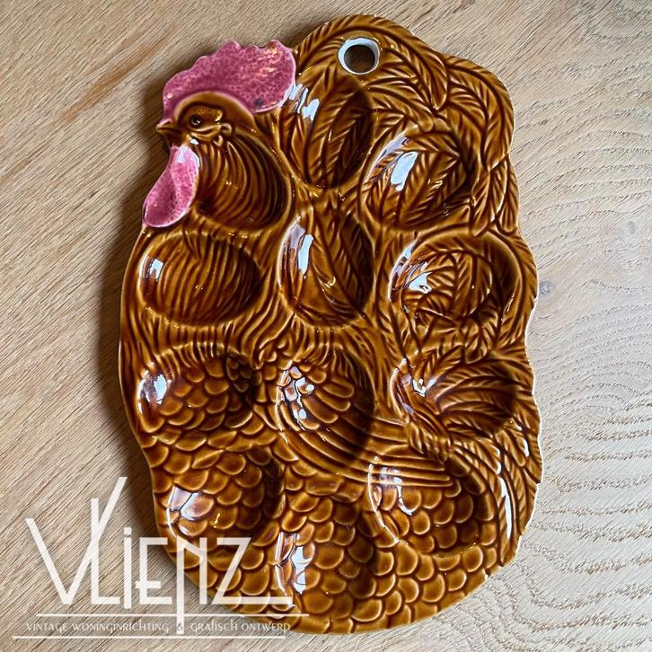 Vintage, brocante eierschaal, kip, haan, gevulde eitjes, Antiek en Kunst, Curiosa en Brocante, Ophalen of Verzenden