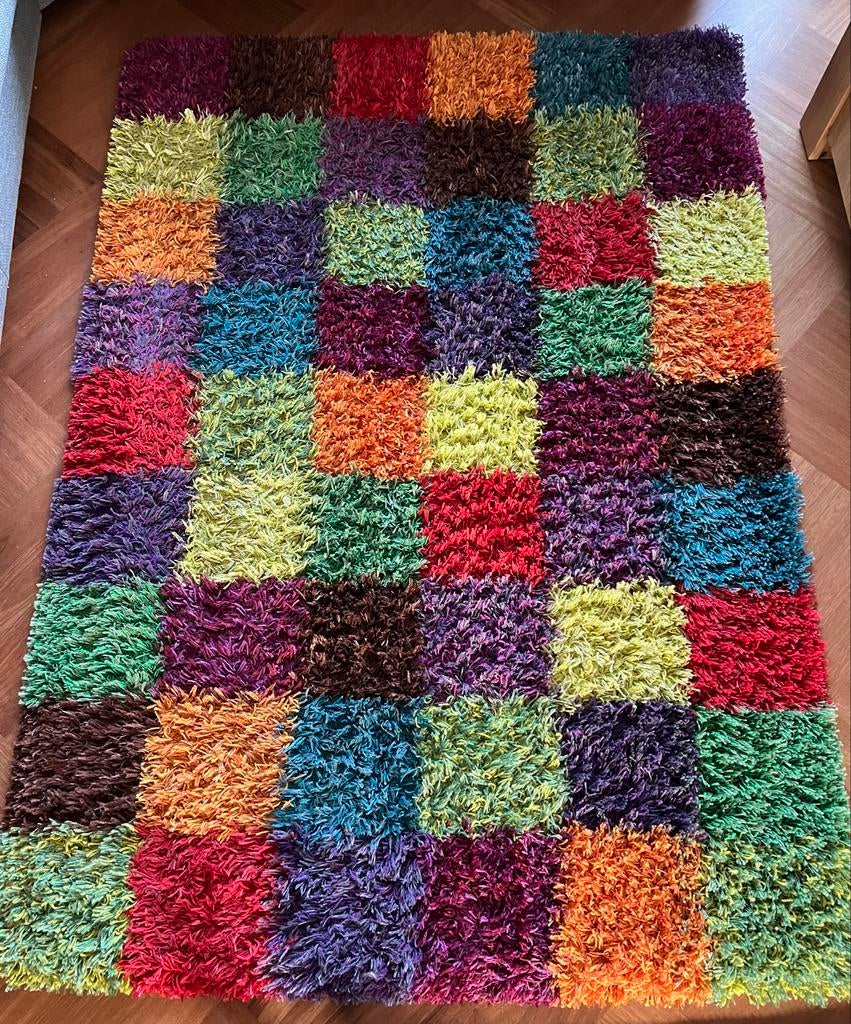 Gekleurd blokkenkleed 133x 160 cm, Huis en Inrichting, Ophalen, Gebruikt, 100 tot 150 cm, 150 tot 200 cm