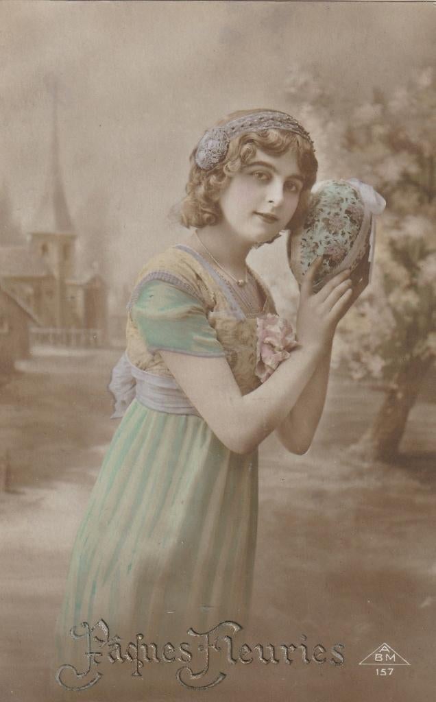 PAAS PAASEI MEISJE JURK UIT 1913 ZEER MOOIE OUDE KAART KN12, Ophalen of Verzenden, Voor 1920, Gelopen, Feest(dag)