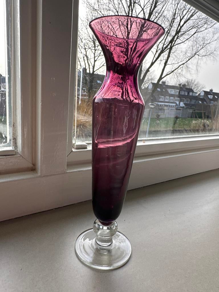 Amethist glazen vaas, handgeblazen, Ophalen of Verzenden