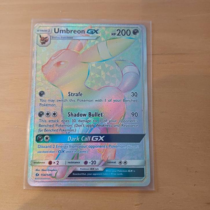 Umbreon GX Rainbow Rare Pokémon Kaart (154/149), Hobby en Vrije tijd, Verzamelkaartspellen | Pokémon, Zo goed als nieuw, Losse kaart