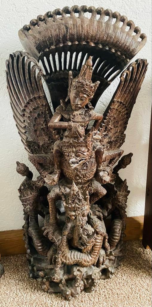 Gedetailleerd Aziatisch Houtsnijwerk, 75 cm hoog!, Antiek en Kunst, Kunst | Beelden en Houtsnijwerken, Overige onderwerpen, Houtsnijwerk