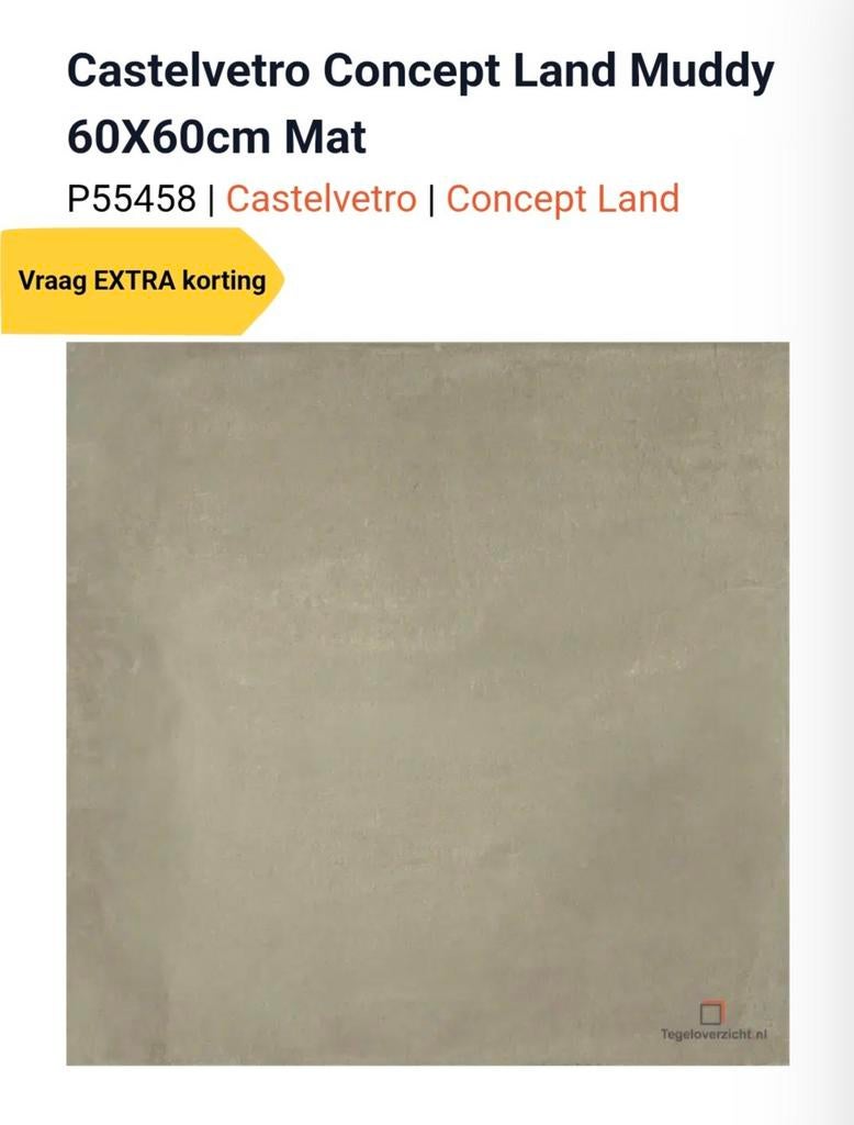 Castelvetro Concept Land Muddy 60x60cm Mat tegels, Ophalen, 60 cm of meer, Nieuw, Minder dan 5 m²