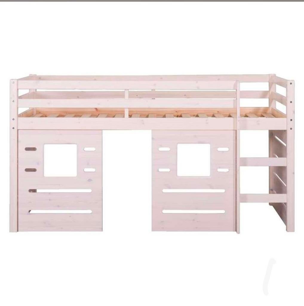 Flexa halfhoogslaper in whitewash met 4 hutwanden, Kinderen en Baby's, Kinderkamer | Stapelbedden en Hoogslapers, Ophalen, Gebruikt