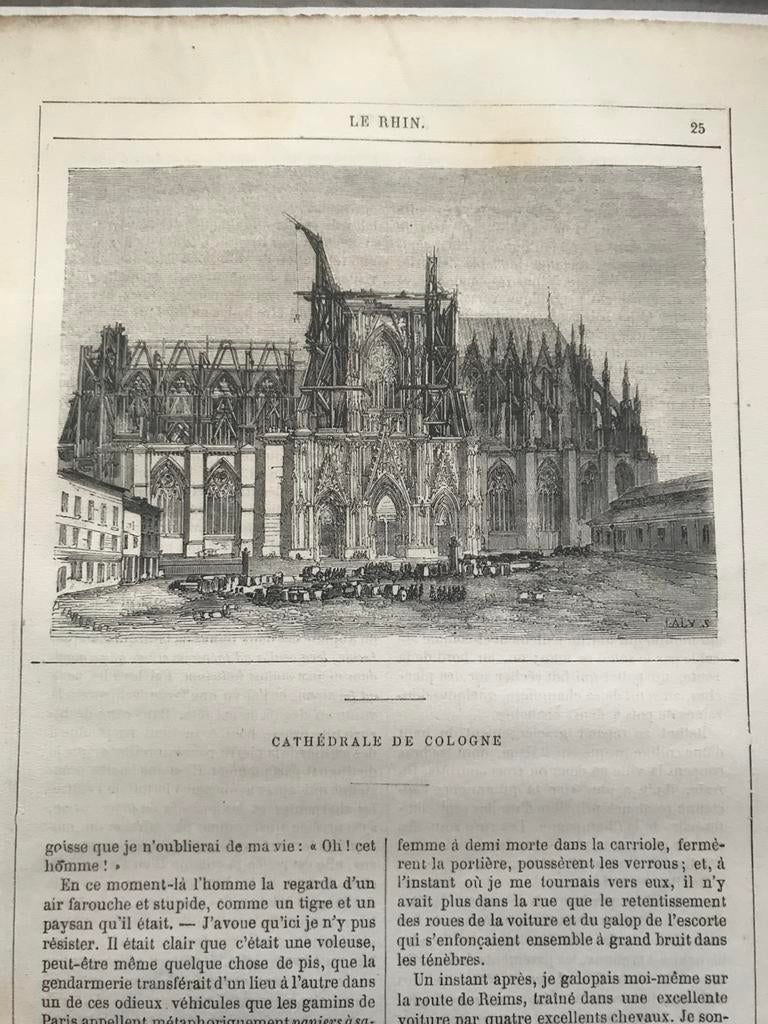 Zes oude gravures Keulen, 1842, cathédrale, place du marché., Antiek en Kunst, 1800 - 1899, Stadsgezicht, Ophalen of Verzenden