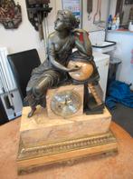 Oer 11760 ANTIEKE Sienna marmer pendule met brons, Ophalen