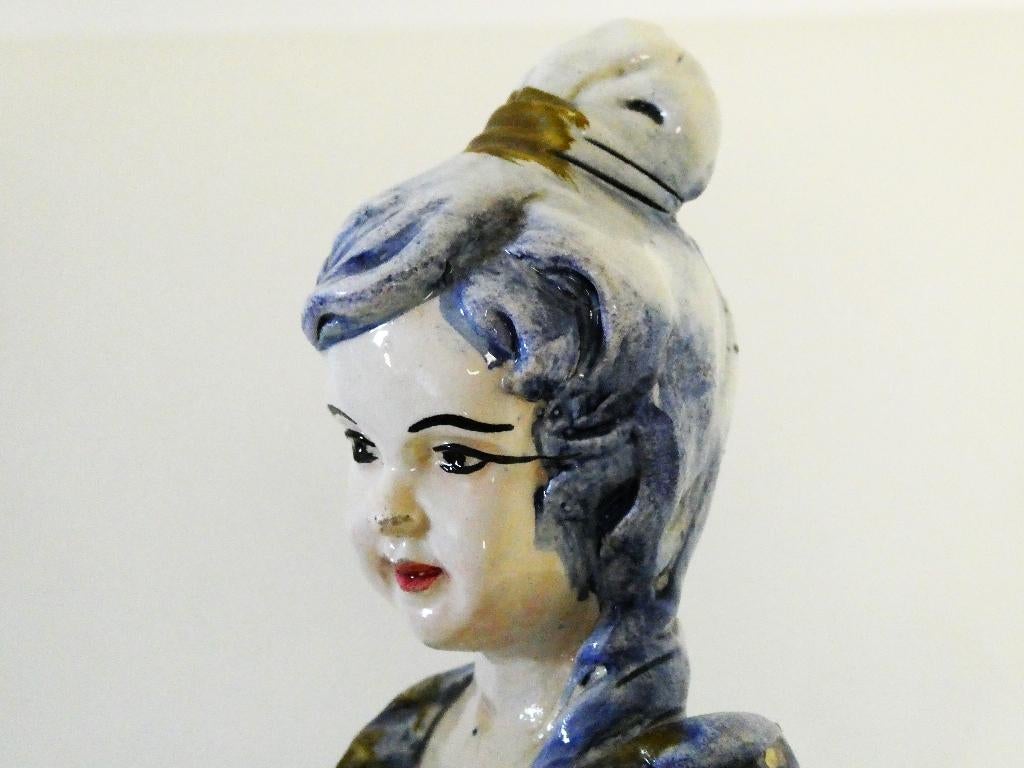 2 Grote beelden jongeman jongevrouw Bassano Italië Blauw wit, Antiek en Kunst, Ophalen of Verzenden