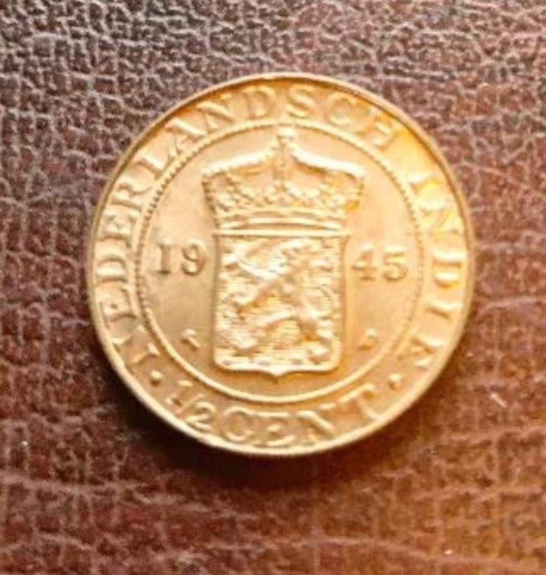 Halve cent 1945 Ned Indie FDC originele kleur!, Ophalen of Verzenden, Koningin Wilhelmina, Overige waardes, Losse munt