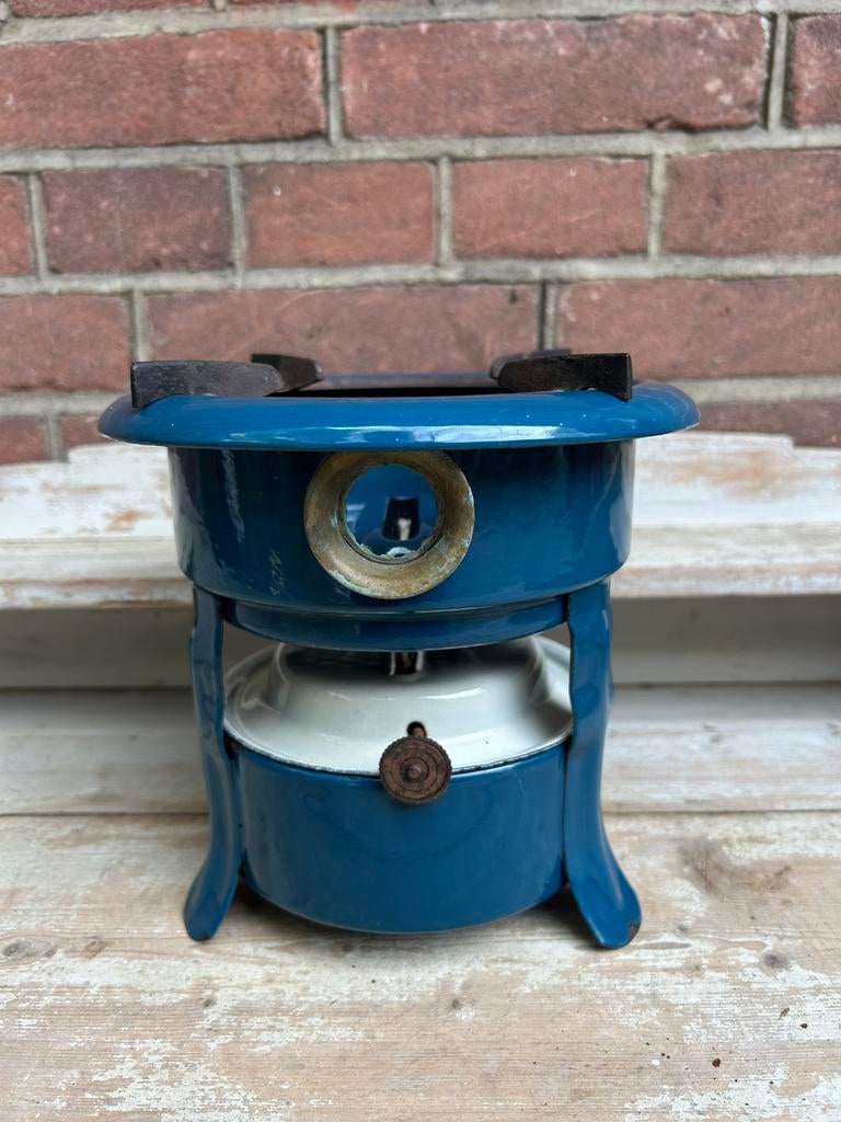 Petroleumstel / oliestel 1 pits patrol blauw emaille, Antiek en Kunst, Antiek | Emaille, Ophalen of Verzenden
