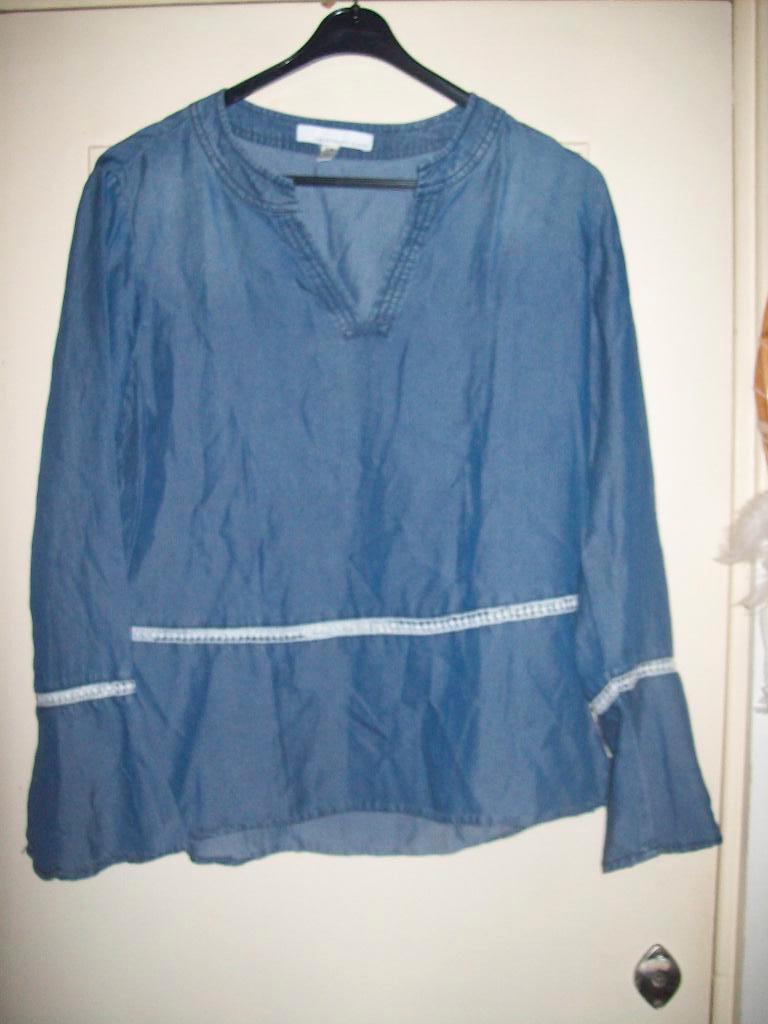 Spijker blouse/tuniek blauw met wit kanten strookje S 36, Kleding | Dames, Zie foto 3, Blauw, Ophalen of Verzenden, Maat 36 (S)