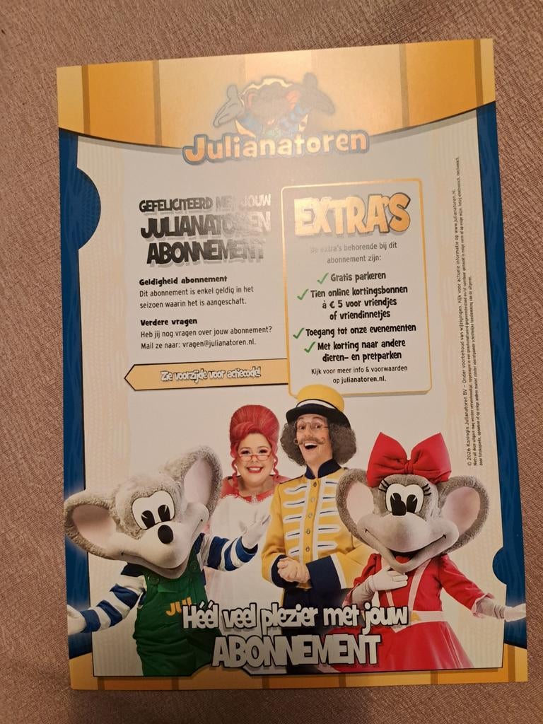 Abonnement julianatoren 2026, Drie personen of meer