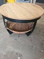 Salontafel  mangohout met mand, Ophalen, 50 tot 100 cm, Rond, 50 tot 100 cm