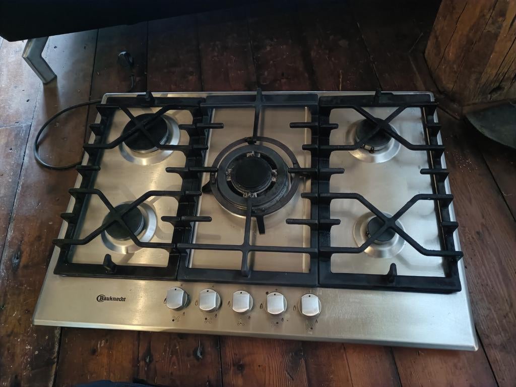 Bauknecht gaskookplaat met wokbrander, 5 pitten, Ophalen, Gebruikt, 60 cm of meer, Inbouw