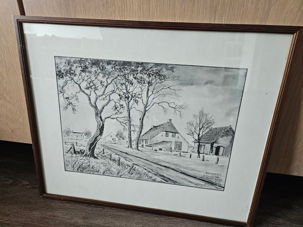 Schilderij/ets tekening Willy van Rooy 1979 Goirle, Antiek en Kunst, Ophalen of Verzenden