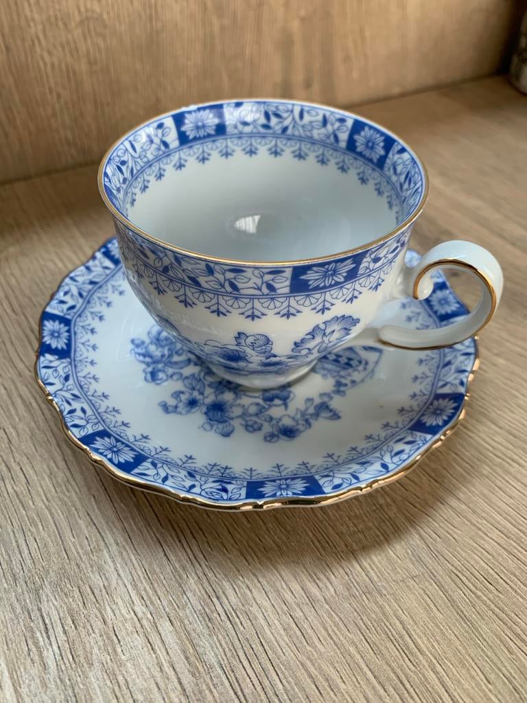 Vintage Delfts Blauw Theekopje met Schotel - Porselein, Ophalen of Verzenden