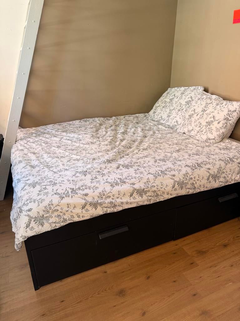 Ikea Brimnes bed met opberglades, zwart, 160x200 cm, Huis en Inrichting, Slaapkamer | Bedden, Ophalen, Zwart, Tweepersoons, Zo goed als nieuw