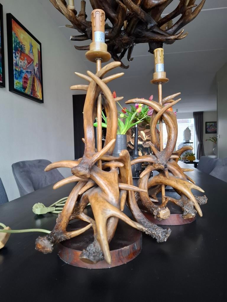 Geweien tafellampen te koop., Huis en Inrichting, Lampen | Kroonluchters, Ophalen, Zo goed als nieuw, Overige materialen