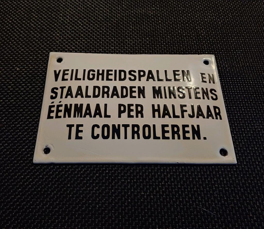 Emaille plaatje VEILIGHEIDSPALLEN EN STAALDRADEN..., Antiek en Kunst, Antiek | Emaille, Ophalen of Verzenden