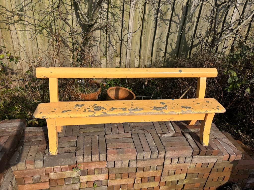 Vintage peuterbankje, Tuin en Terras, Ophalen, Gebruikt, Hout