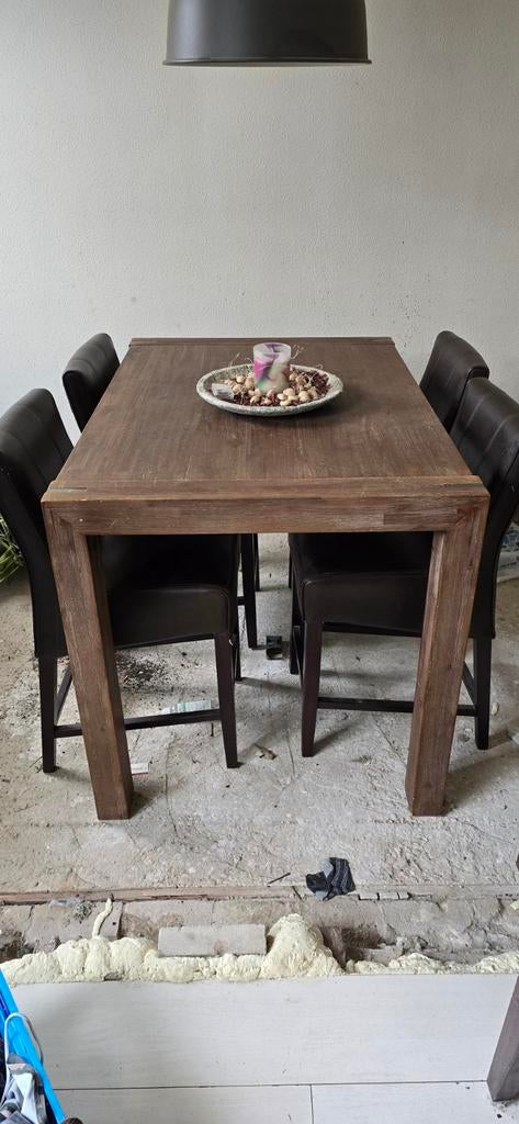 Bartafel met 4 krukken, Ophalen of Verzenden, 4 tot 6 stoelen